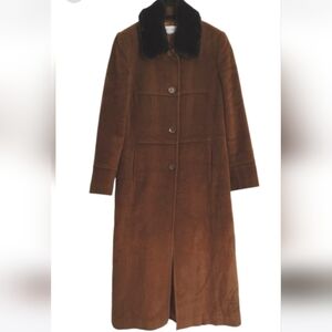 Simon Chang | Wool Faux Fur Collar Long Coat